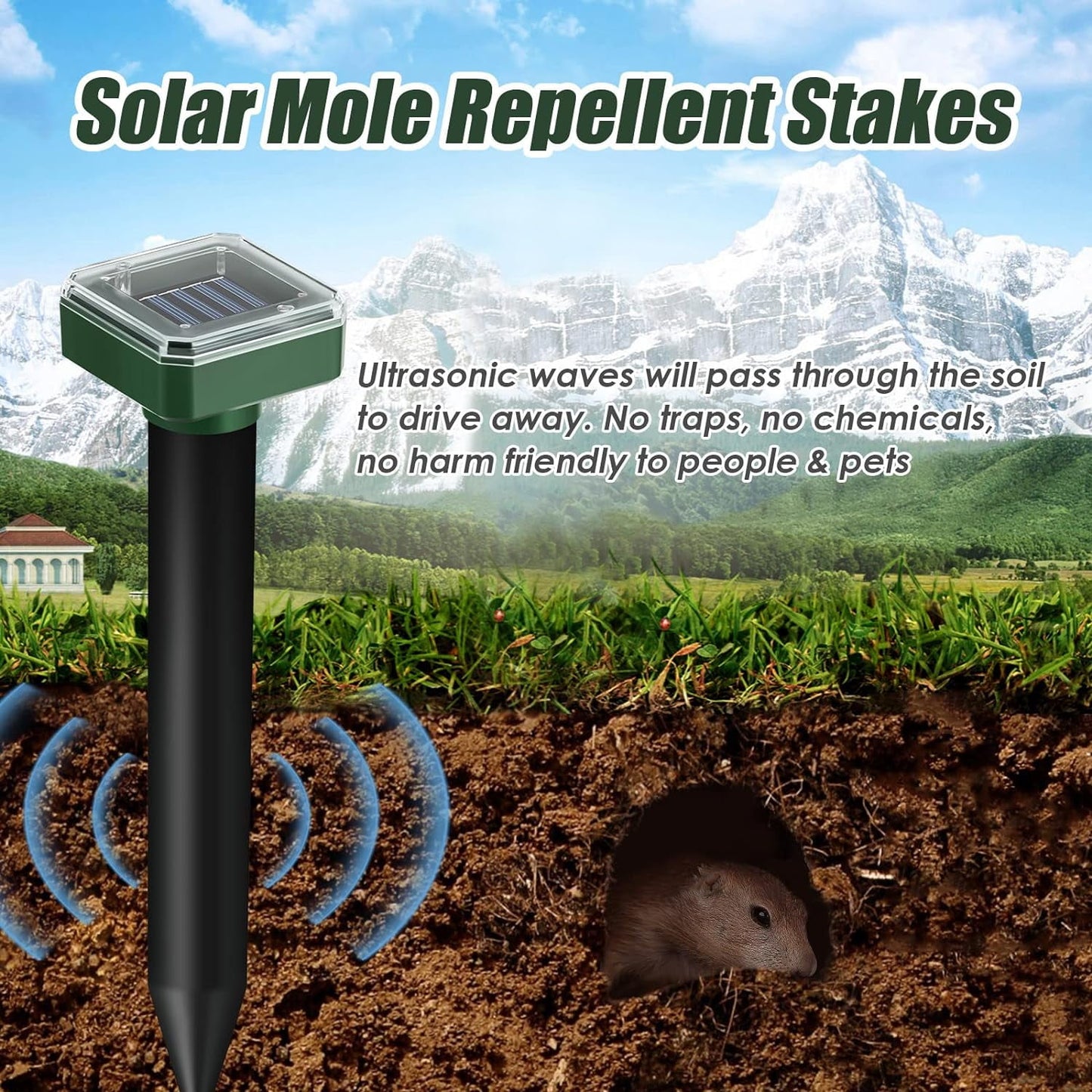 8Pcs Solar Snake Repeller Ultrasonic Pest Mole Mice Rodent Rat Possum Repellent