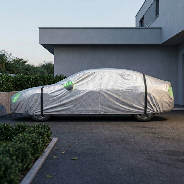 Waterproof Car Cover All Weather Protection, Cotton Liner & Zipper Door Design, Windproof Outdoor UV/Rain/Snow Shield for Most Compact & Subcompact Sedans, Includes Storage Bag