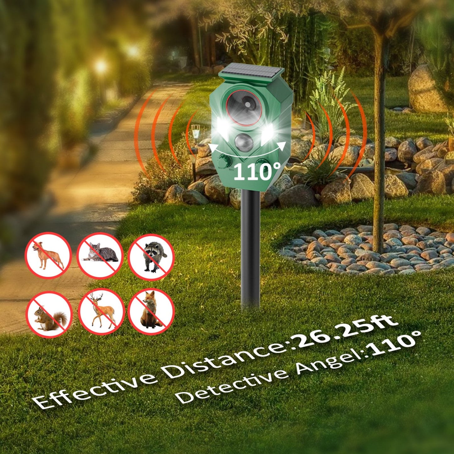 Paddsun Ultrasonic Animal Repeller, Outdoor Solar Powered Deterrent with Motion Sensor Waterproof Device to Repel Cats Dogs Squirrels Raccoons