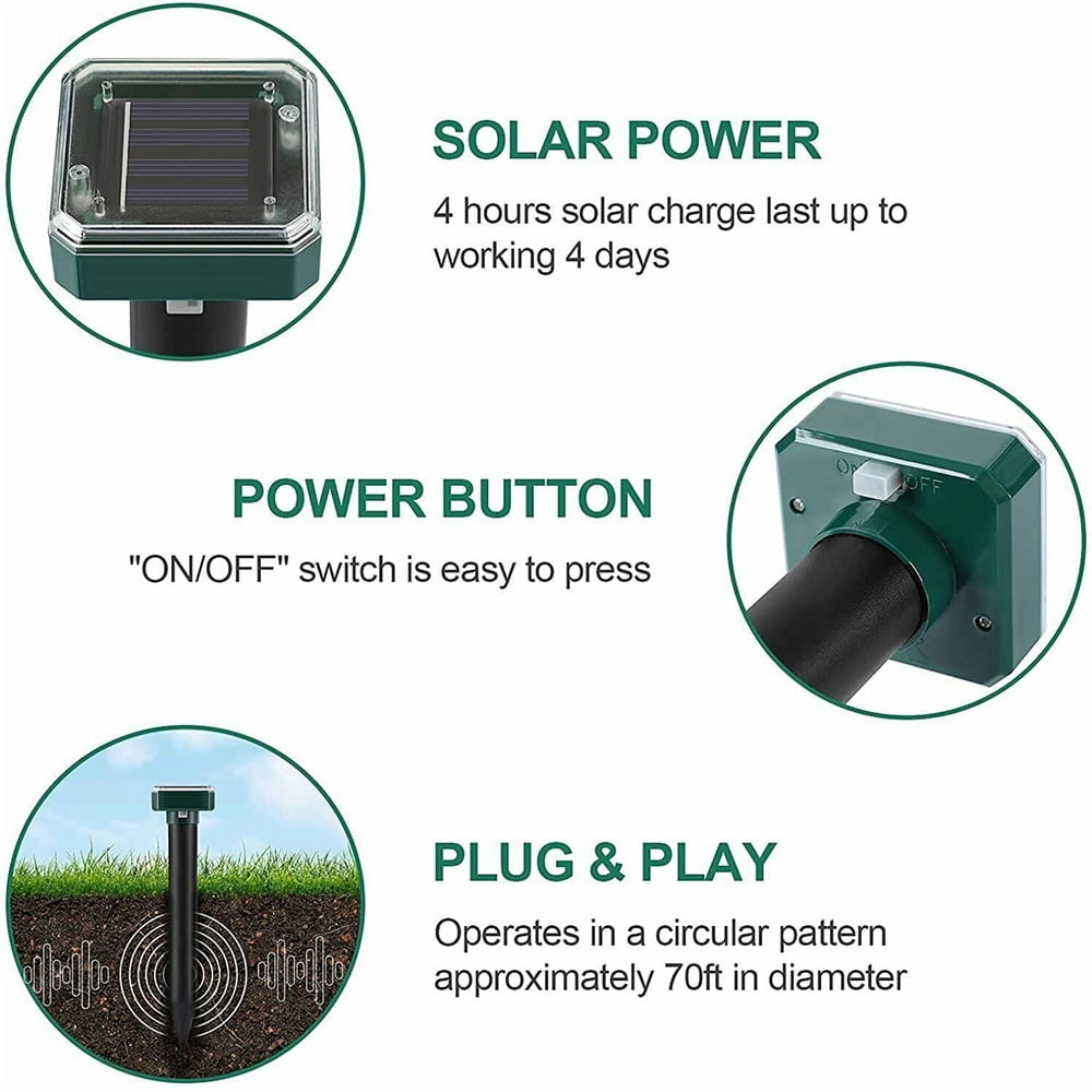 Solar Mice Repellent 8 Pcs Ultrasonic Vole Groundhog Repellent Outdoor Waterproof Sonic Repellent Spikes Drive Away Burrowing Animals from Lawns and Yard