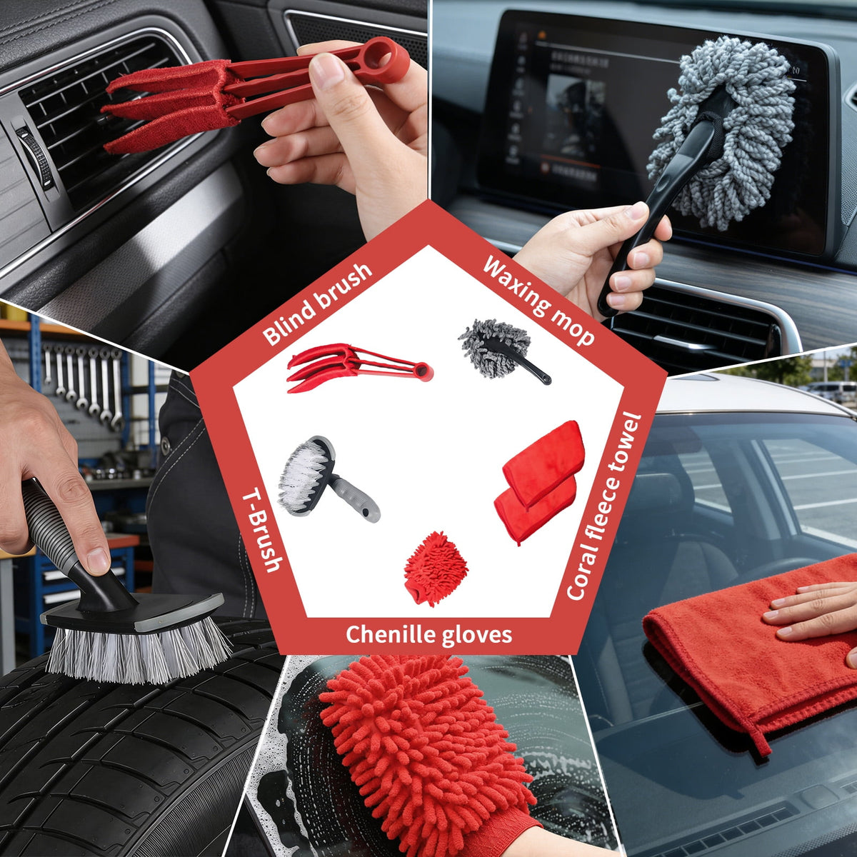 JahyElec 18Pcs Car Detailing Kit, Car Cleaning Kit with Interior Tools Wheel Hub for Cleaning Interior Exterior Wheels and Dashboard Surfaces