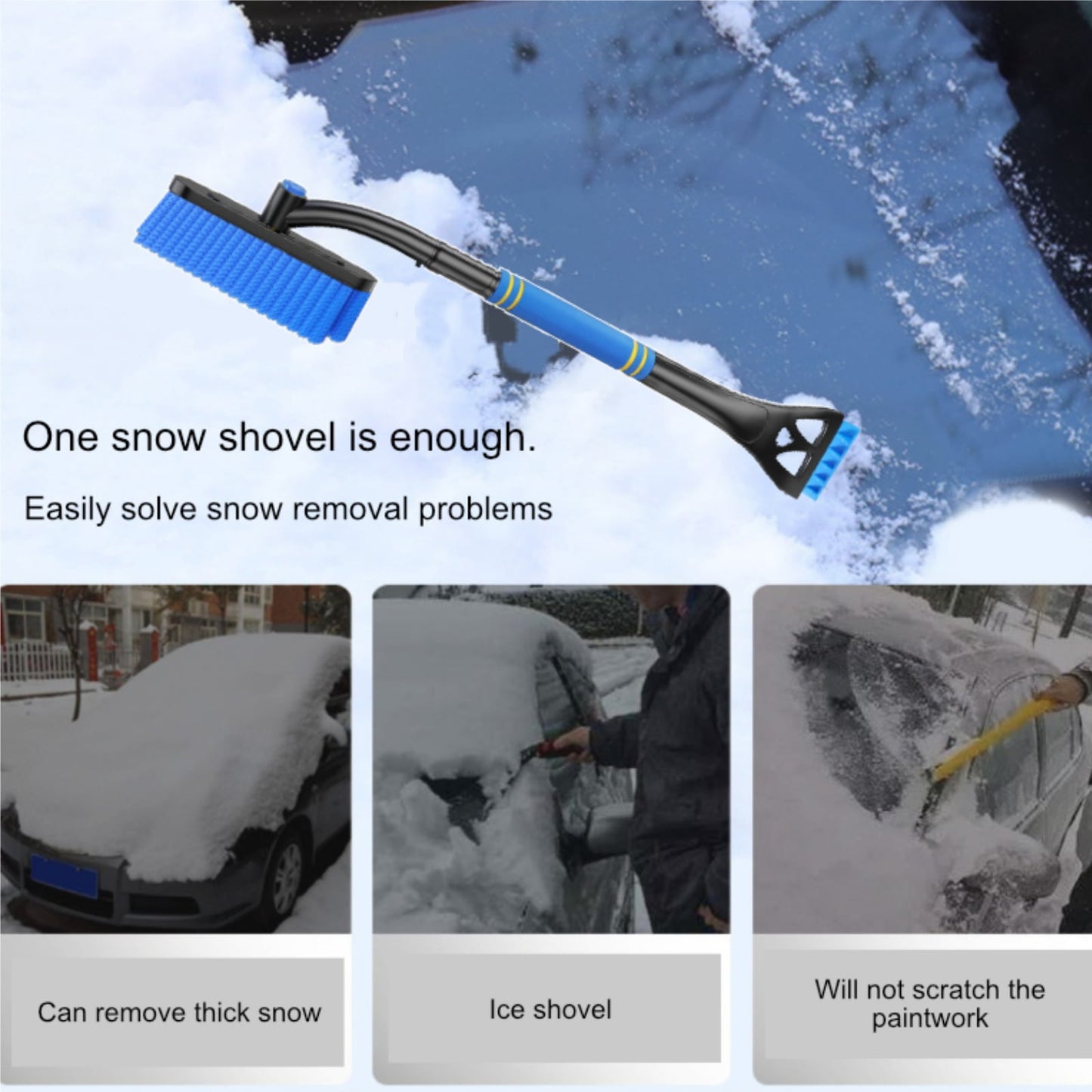 Extendable Ice Scraper Snow Brush,360° Pivoting Snow Scraper with Squeegee Foam Grip Emergency Snow Shovel for Car