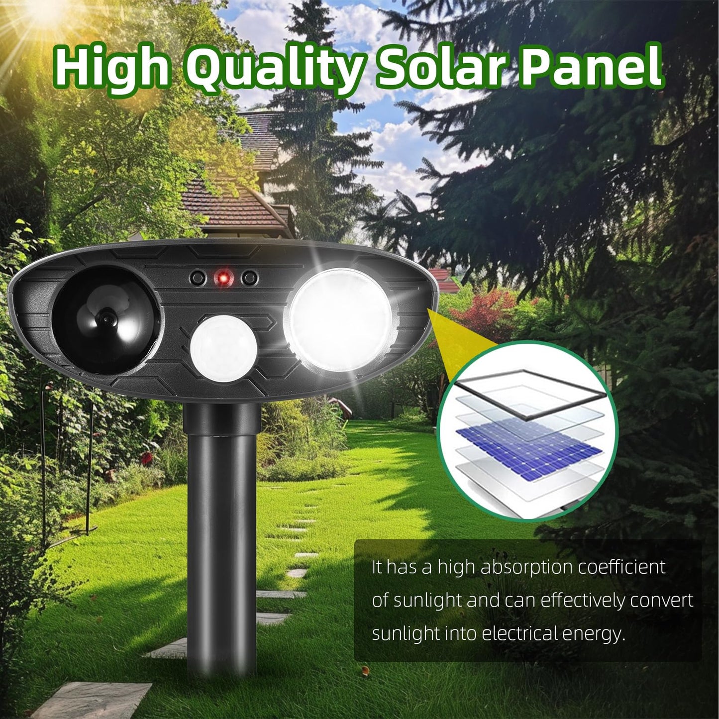 2Pack Solar Ultrasonic Animal Repellent Outdoor Cat Deterrent Solar Animal Repeller with Motion Sensor&LED Strobe Light Deer Repellent to Scare Squirrel Dog Bird Rabbit Skunk Repellent for Yard