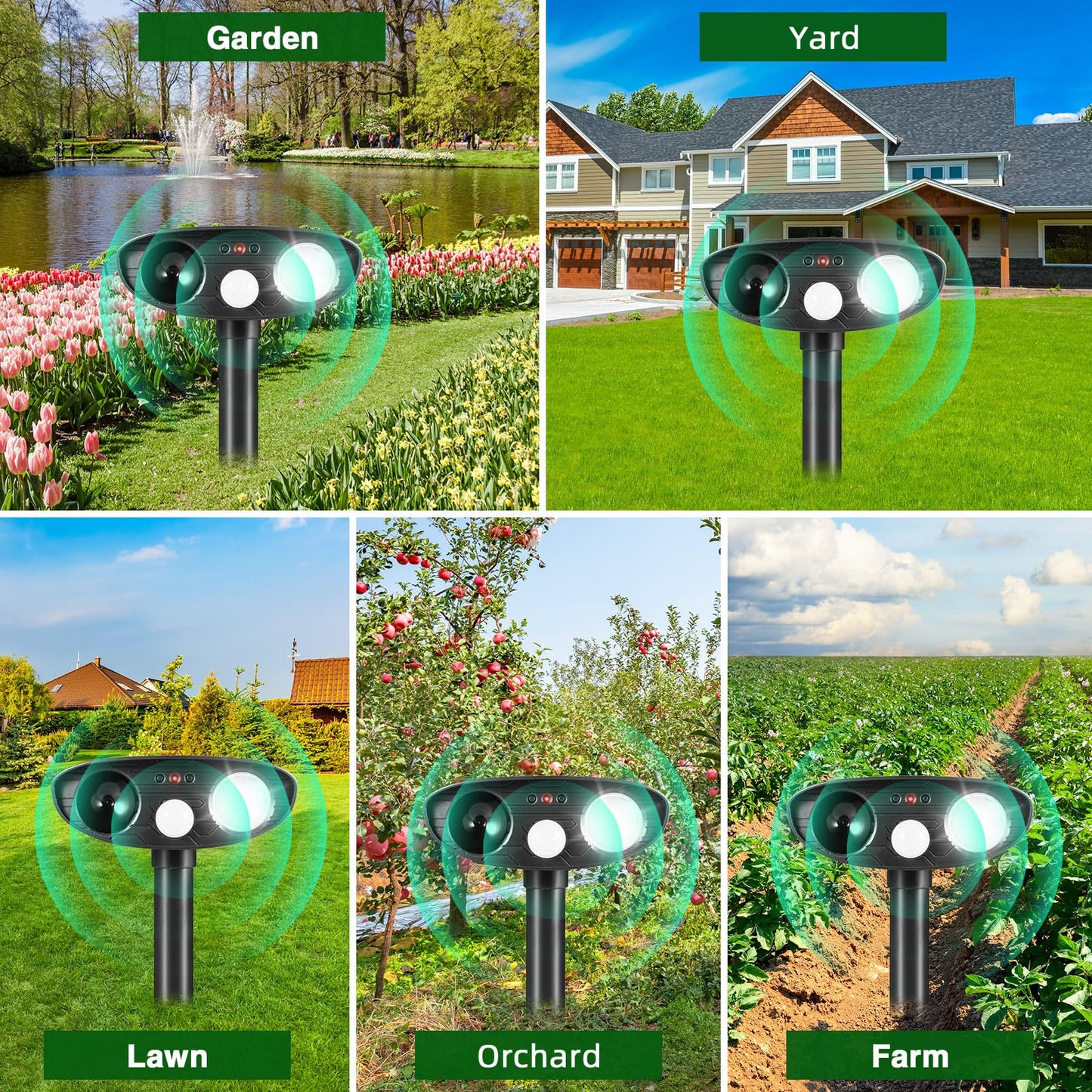 2Pack Solar Ultrasonic Animal Repellent Outdoor Cat Deterrent Solar Animal Repeller with Motion Sensor&LED Strobe Light Deer Repellent to Scare Squirrel Dog Bird Rabbit Skunk Repellent for Yard