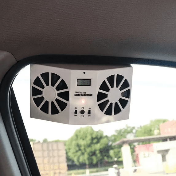 Car Cooling Fan Solar Powered Vehicle Window Dual Fans 2 AA*1200mAh Car Cooler Airflow White