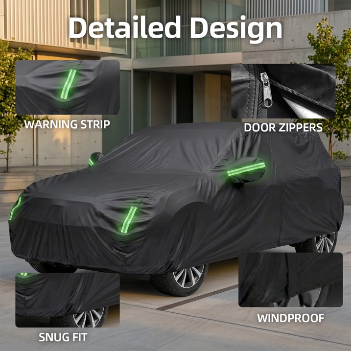 Waterproof SUV Car Cover All Weather, Heavy Duty Outdoor Protection with Cotton Liner & Zipper Door, UV/Snow/Rain Resistant for Compact to Mid-Size SUVs (Includes Storage Bag)
