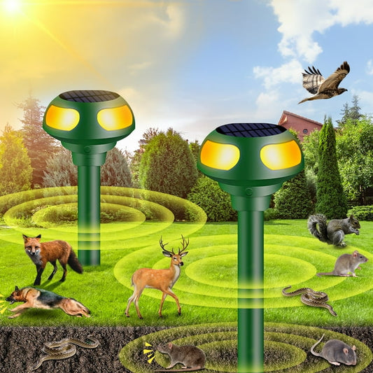 2 Pack Solar Animal Repeller Ultrasonic Animal Repellent Outdoor Defender to Repel Cat Squirrel Rabbit Deer Raccoon Animal Deterrent