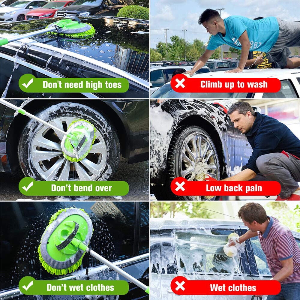 Car Wash Brush Extendable Pole Revolving Care Washing Brush Sponge Cleaning