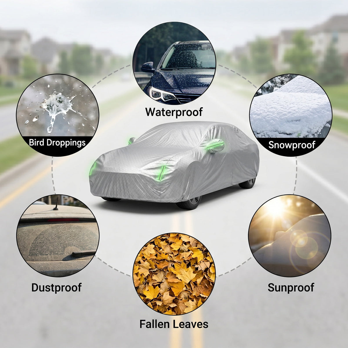 Waterproof Car Cover All Weather Protection, Cotton Liner & Zipper Door Design, Windproof Outdoor UV/Rain/Snow Shield for Most Compact & Subcompact Sedans, Includes Storage Bag