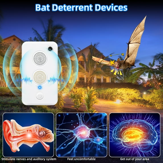 JahyElec 4 Pack Ultrasonic Bat Repellent Devices for Attic Porch House,Rechargeable Bats Exclusion Device for Indoor Outdoor Use Adjustable Bat Deterrent System Friendly to Human and Pet