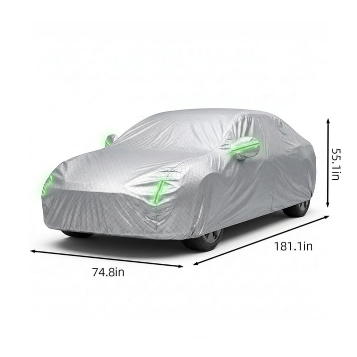 Waterproof Car Cover All Weather Protection, Cotton Liner & Zipper Door Design, Windproof Outdoor UV/Rain/Snow Shield for Most Compact & Subcompact Sedans, Includes Storage Bag