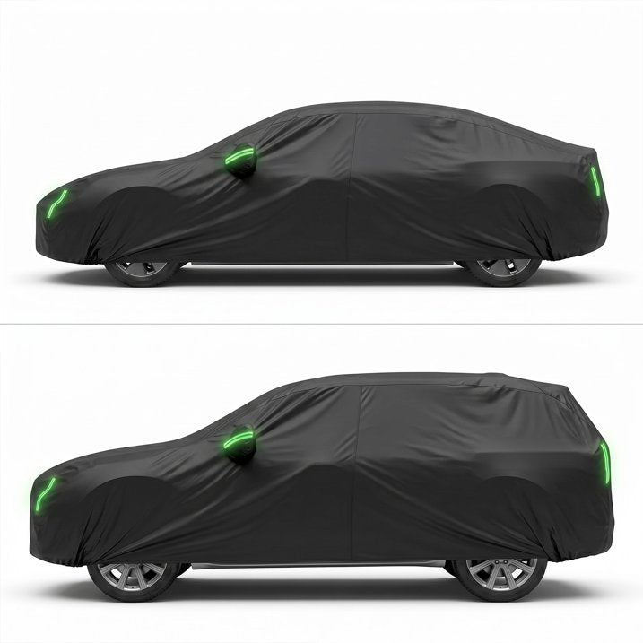 Waterproof SUV Car Cover All Weather, Heavy Duty Outdoor Protection with Cotton Liner & Zipper Door, UV/Snow/Rain Resistant for Compact to Mid-Size SUVs (Includes Storage Bag)