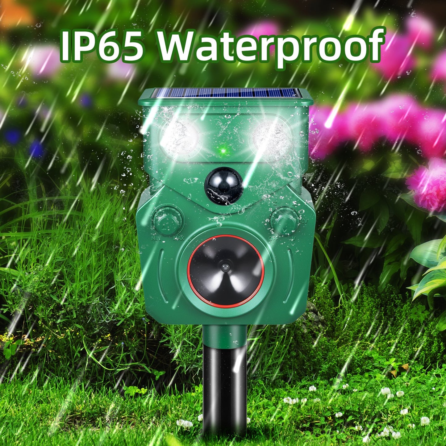 Ultrasonic Animal Repeller, Solar Powered Cat Repellent Outdoor with Motion Sensor Waterproof Deer Repellent Devices with LED Flash Light