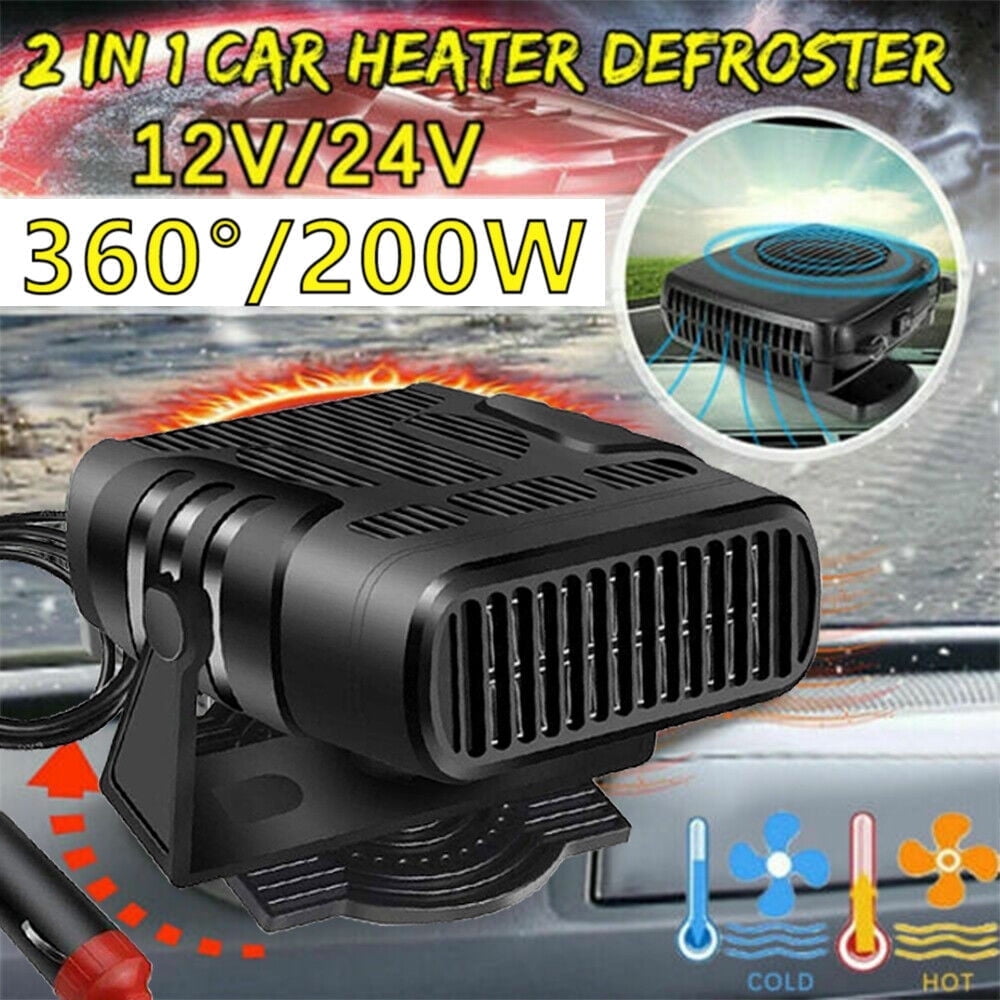 Portable Car Heater, 24V 200W Black Windshield Defroster Demister, 360° Rotatable Heater