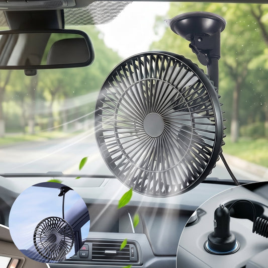 8 Inch Portable Car Fan,12V/24V Universal Electric Vehicle Fan with Stepless Speed Control 2-in-1 Suction Cup & Clamp 360° Rotation for Car SUV RV Van Sedan