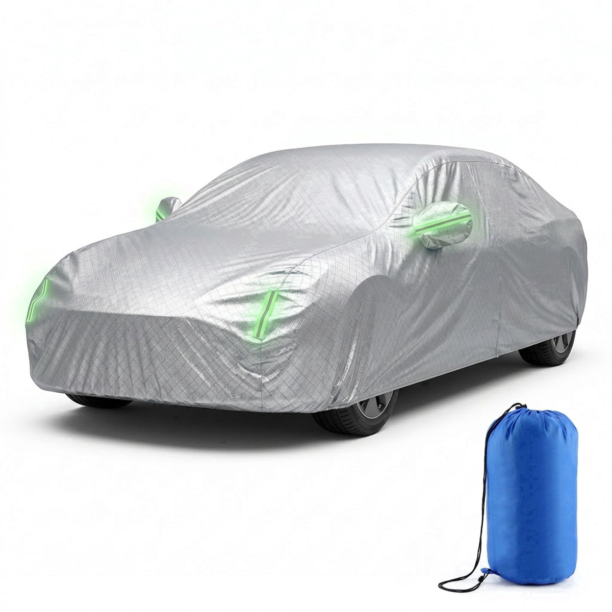 Waterproof Car Cover All Weather Protection, Cotton Liner & Zipper Door Design, Windproof Outdoor UV/Rain/Snow Shield for Most Compact & Subcompact Sedans, Includes Storage Bag