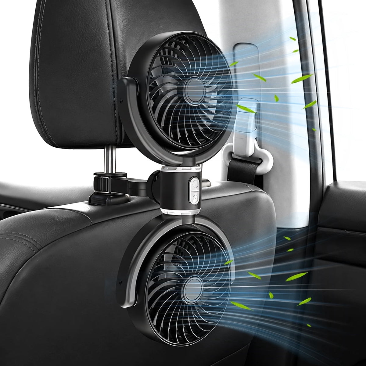 Dual Head USB Car Seat Fan,270° Rotatable 3 Speeds Air Circulation Fans with Adjustable Clip Suitable for Rear Seat Passenger and Pets for SUV RV Vehicles
