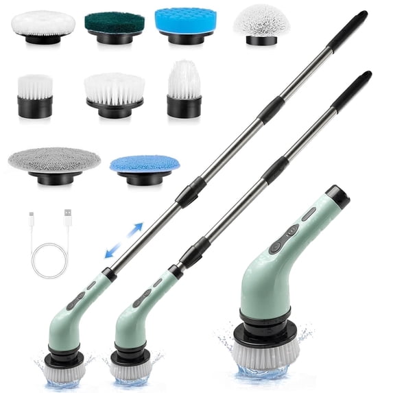 JahyElec Electric Spin Scrubber,Cordless Cleaning Brush with 9 Replaceable Brush Heads Dual Speed with Adjustable & Detachable Handle Car Cleaning Brush for Car Kitchen