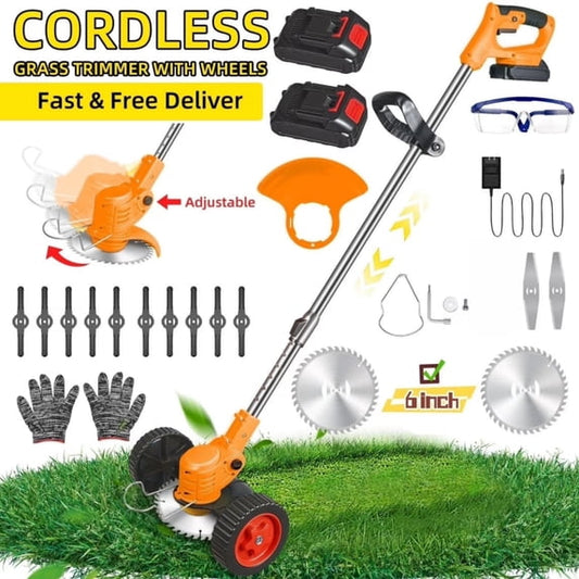JahyElec Cordless Lawn Mower, Electric Grass Trimmer with 3 Types of Blades Adjustable Handle Lightweight Design for Home Garden and Yard