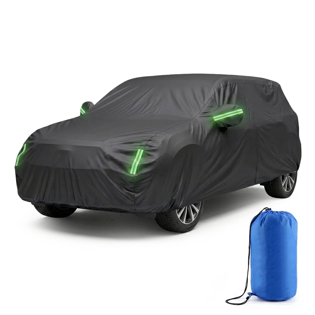 Waterproof SUV Car Cover All Weather, Heavy Duty Outdoor Protection with Cotton Liner & Zipper Door, UV/Snow/Rain Resistant for Compact to Mid-Size SUVs (Includes Storage Bag)