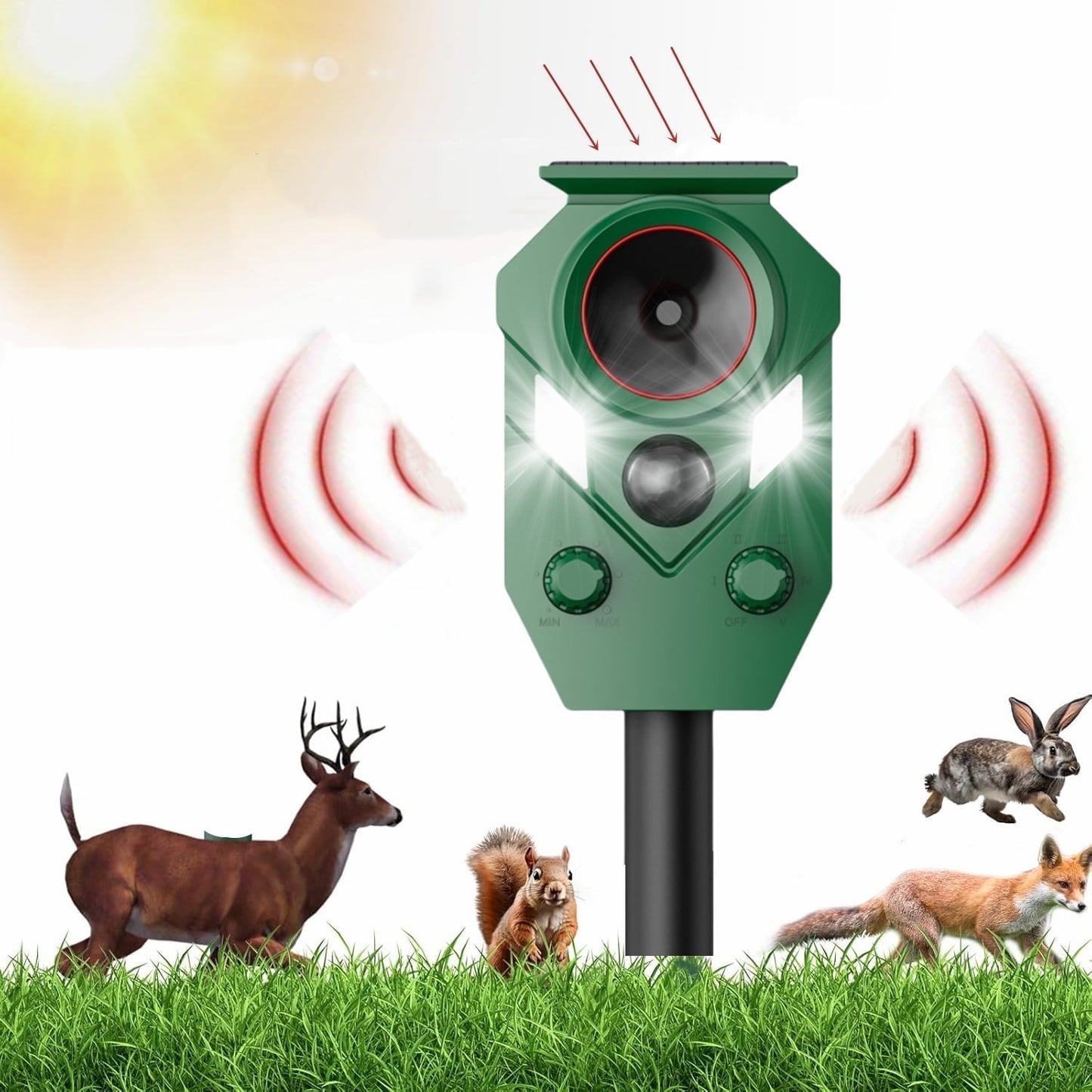 Paddsun Ultrasonic Animal Repeller, Outdoor Solar Powered Deterrent with Motion Sensor Waterproof Device to Repel Cats Dogs Squirrels Raccoons