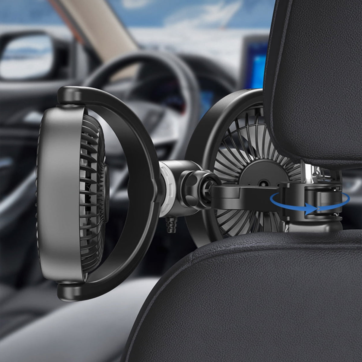 Dual Head USB Car Seat Fan,270° Rotatable 3 Speeds Air Circulation Fans with Adjustable Clip Suitable for Rear Seat Passenger and Pets for SUV RV Vehicles