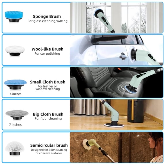 JahyElec Electric Spin Scrubber,Cordless Cleaning Brush with 9 Replaceable Brush Heads Dual Speed with Adjustable & Detachable Handle Car Cleaning Brush for Car Kitchen