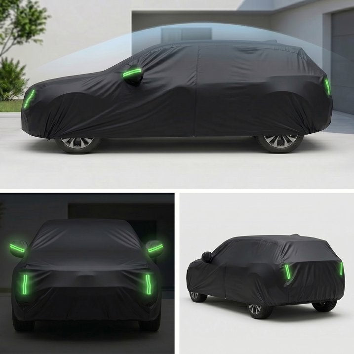 Waterproof SUV Car Cover All Weather, Heavy Duty Outdoor Protection with Cotton Liner & Zipper Door, UV/Snow/Rain Resistant for Compact to Mid-Size SUVs (Includes Storage Bag)