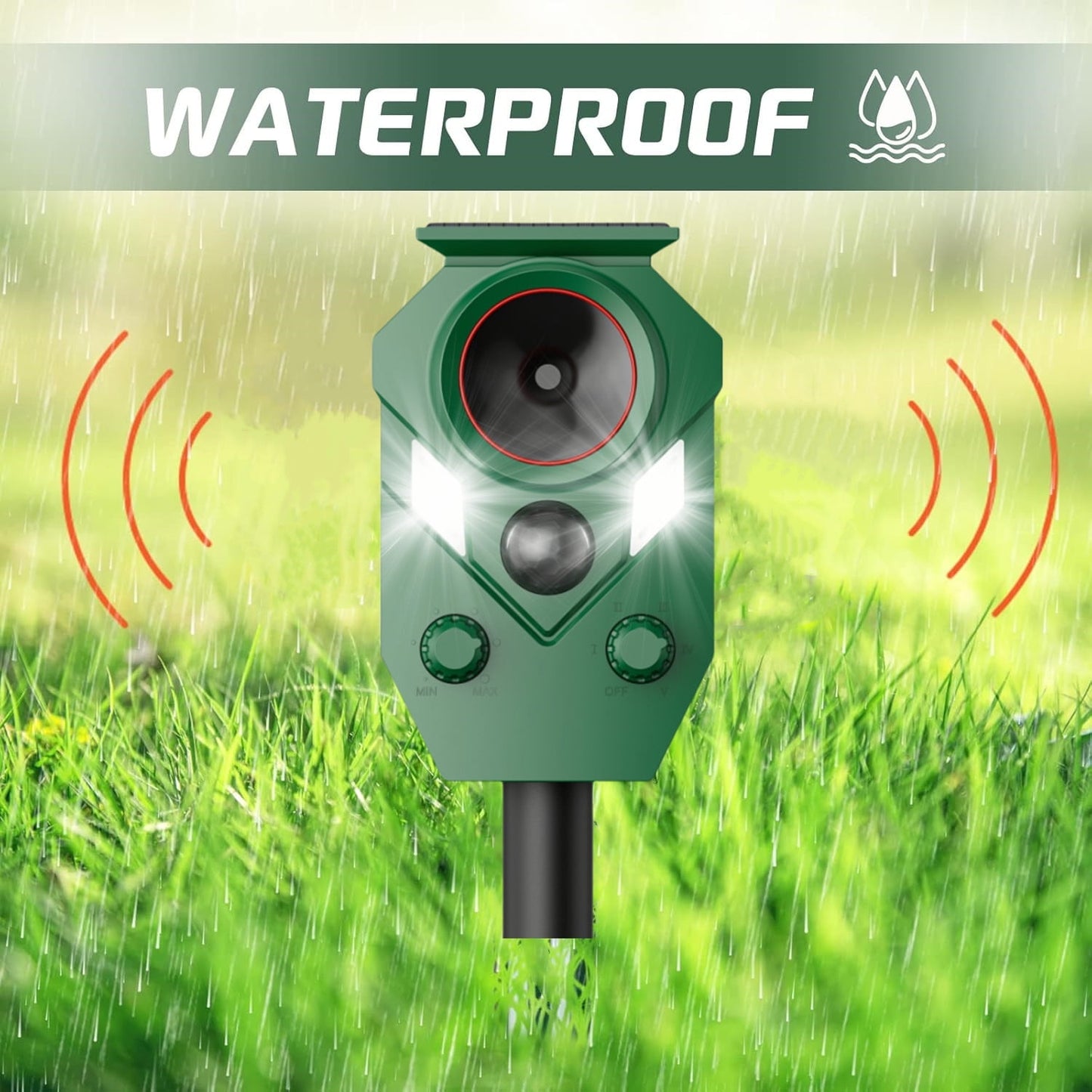 Paddsun Ultrasonic Animal Repeller, Outdoor Solar Powered Deterrent with Motion Sensor Waterproof Device to Repel Cats Dogs Squirrels Raccoons
