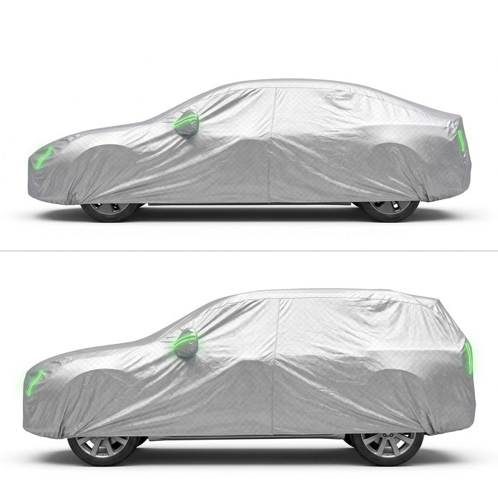 Waterproof Car Cover All Weather Protection, Cotton Liner & Zipper Door Design, Windproof Outdoor UV/Rain/Snow Shield for Most Compact & Subcompact Sedans, Includes Storage Bag