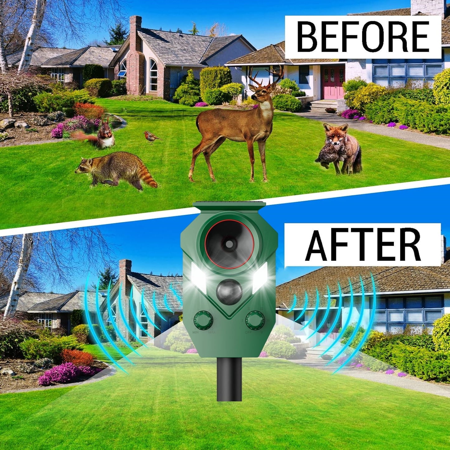 Paddsun Ultrasonic Animal Repeller, Outdoor Solar Powered Deterrent with Motion Sensor Waterproof Device to Repel Cats Dogs Squirrels Raccoons