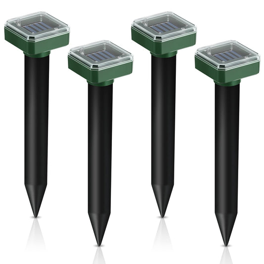 4Pack Mole Repellent Solar Powered Vole Repellent Outdoor Gopher Repeller Ultrasonic for Lawn Garden,Waterproof Sonic Mole Spikes,Get Rid of Moles Remover Groundhog Chipmunk