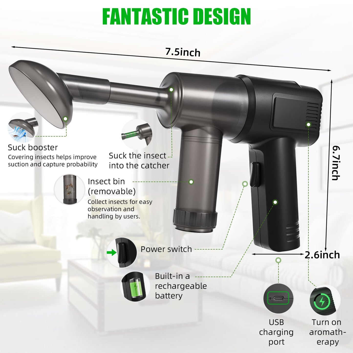 Bug Vacuum Catcher,Spider Killer Insect Catcher,Cordless Handheld Vacuum Cleaner for Car Bug Catcher Indoor with USB Rechargeable for Stink Bug,Moth,Spider Strong Suction Bug Sucker for Home
