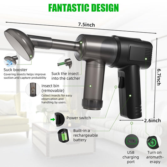 Bug Vacuum Catcher,Spider Killer Insect Catcher,Cordless Handheld Vacuum Cleaner for Car Bug Catcher Indoor with USB Rechargeable for Stink Bug,Moth,Spider Strong Suction Bug Sucker for Home