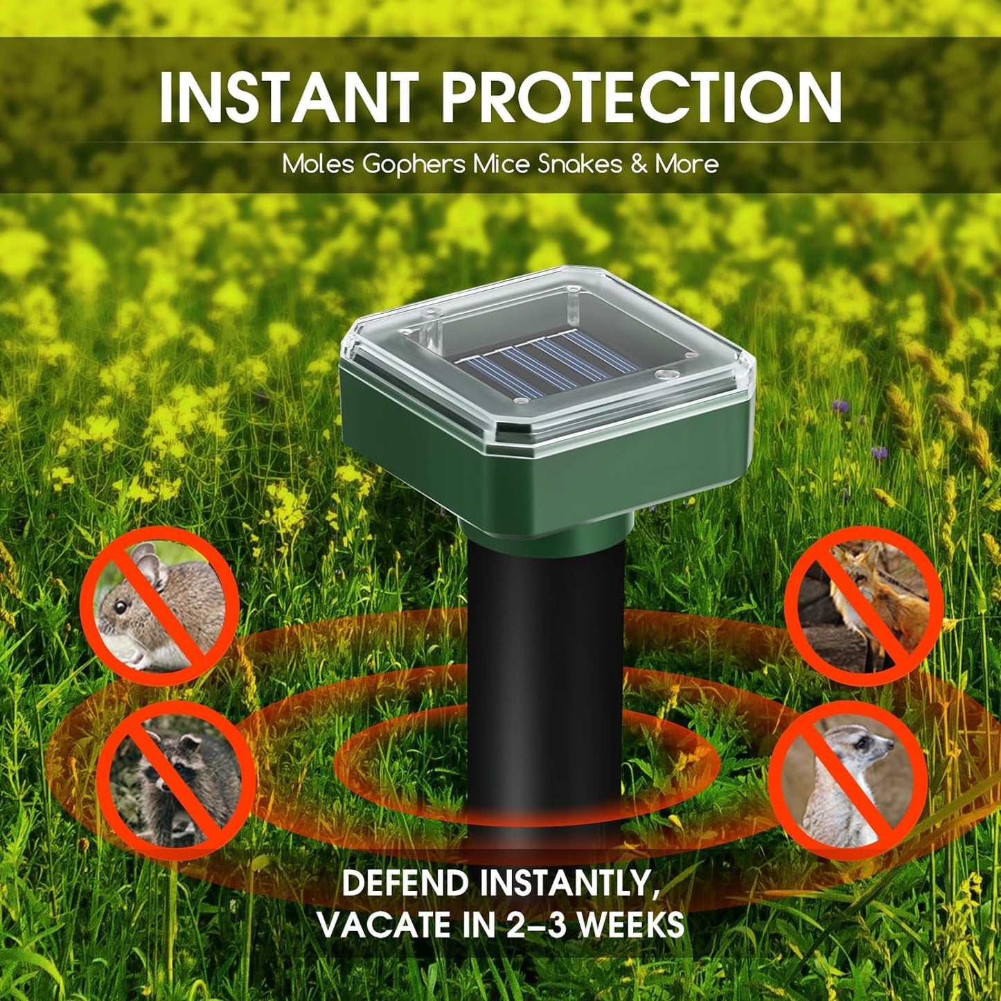 4Pack Mole Repellent Solar Powered Vole Repellent Outdoor Gopher Repeller Ultrasonic for Lawn Garden,Waterproof Sonic Mole Spikes,Get Rid of Moles Remover Groundhog Chipmunk