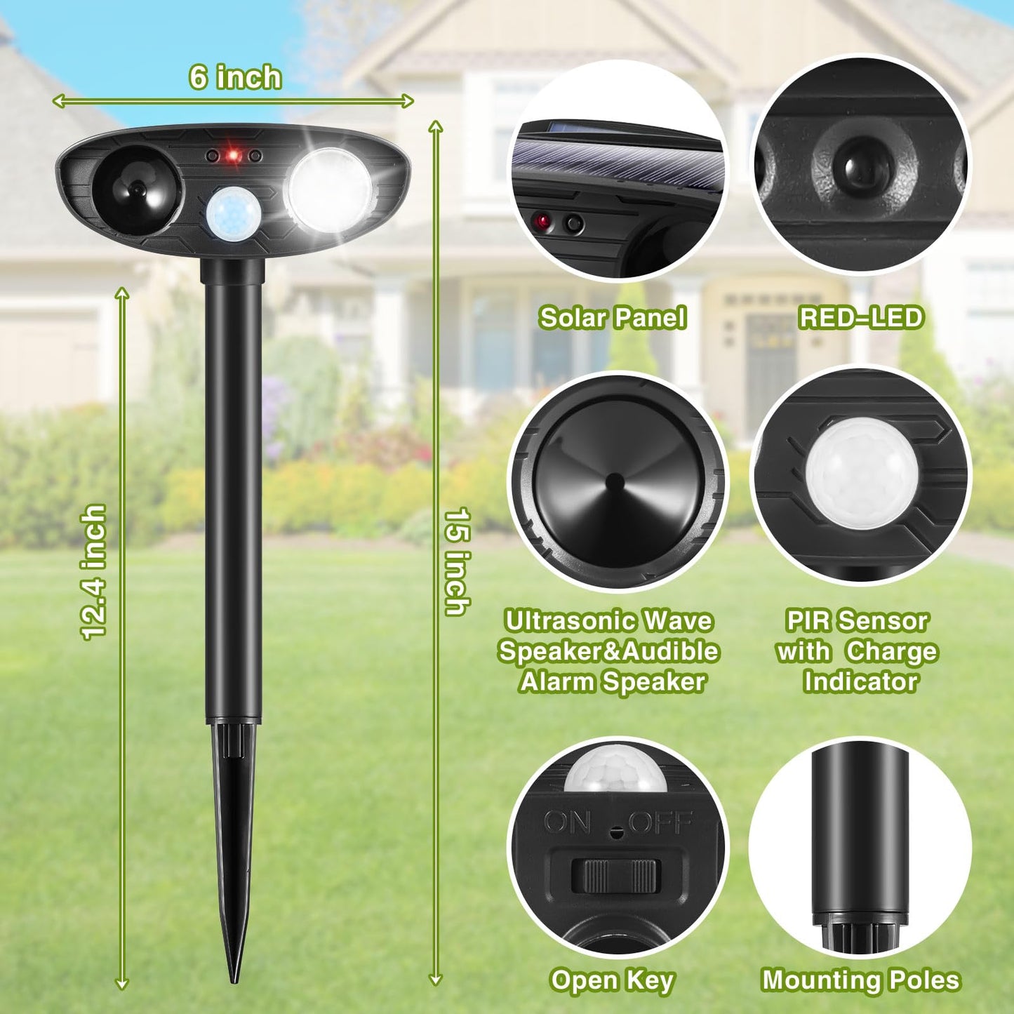 2Pack Solar Ultrasonic Animal Repellent Outdoor Cat Deterrent Solar Animal Repeller with Motion Sensor&LED Strobe Light Deer Repellent to Scare Squirrel Dog Bird Rabbit Skunk Repellent for Yard