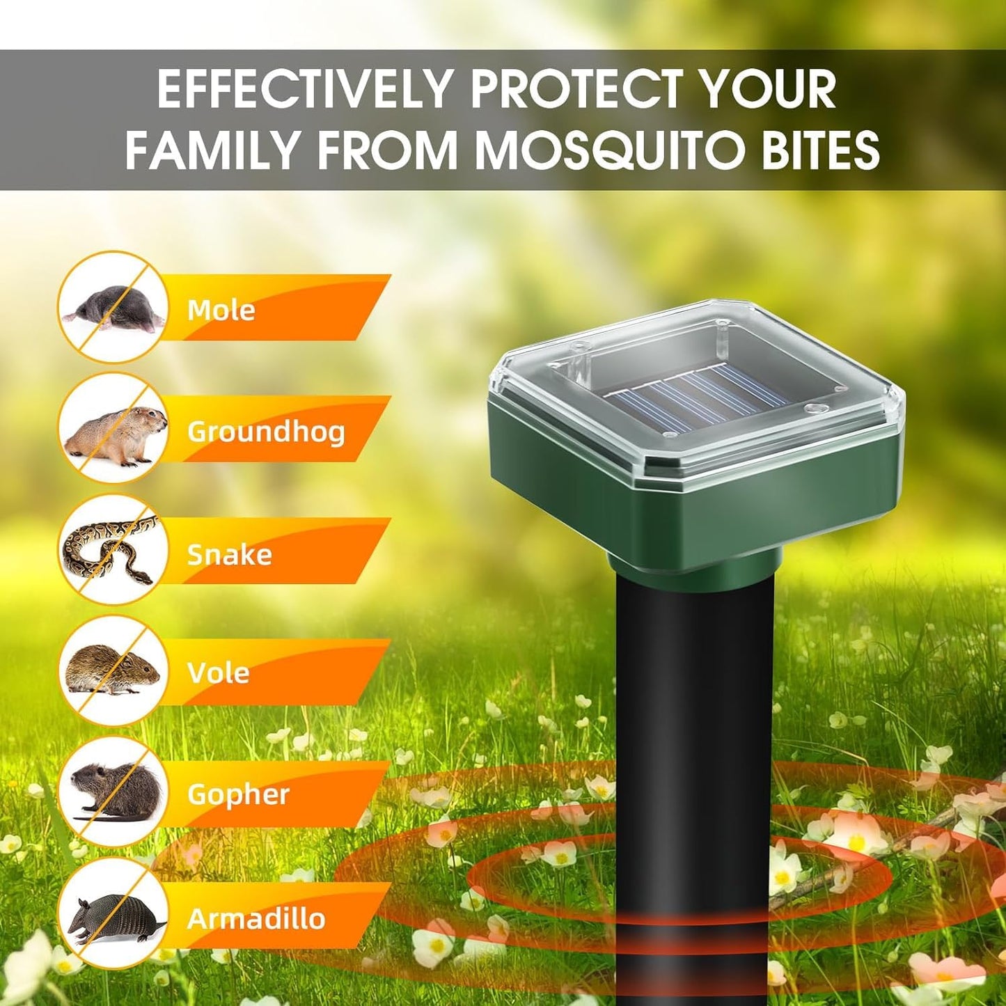 4Pack Mole Repellent Solar Powered Vole Repellent Outdoor Gopher Repeller Ultrasonic for Lawn Garden,Waterproof Sonic Mole Spikes,Get Rid of Moles Remover Groundhog Chipmunk