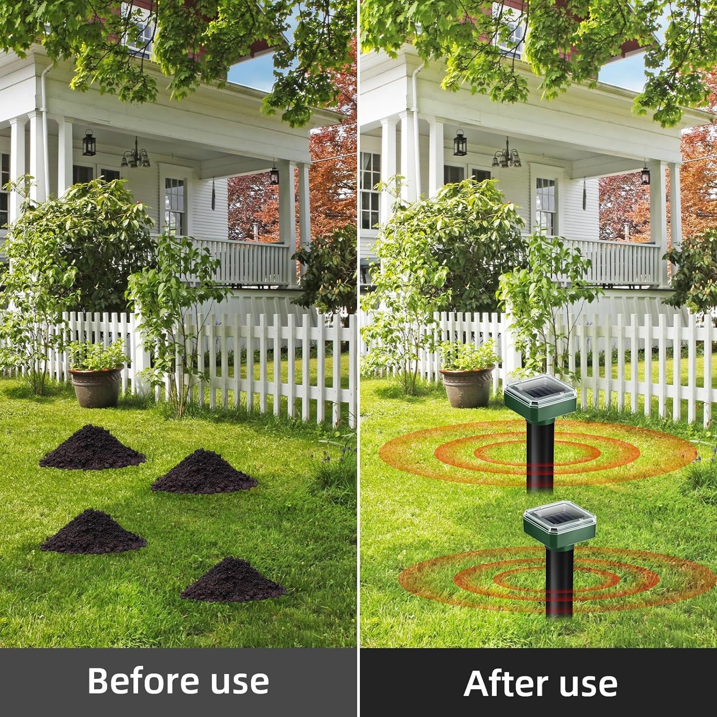 4Pack Mole Repellent Solar Powered Vole Repellent Outdoor Gopher Repeller Ultrasonic for Lawn Garden,Waterproof Sonic Mole Spikes,Get Rid of Moles Remover Groundhog Chipmunk