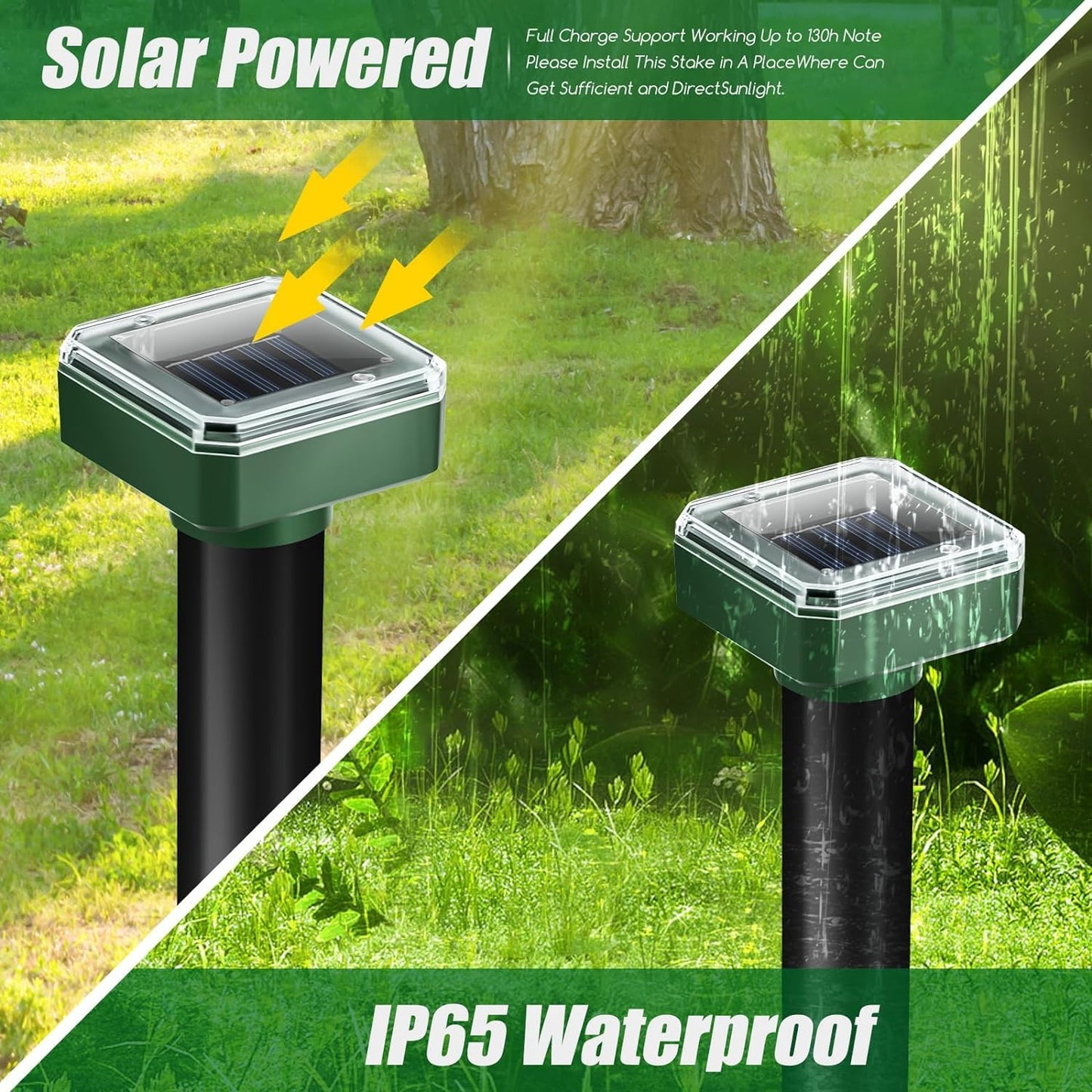 4Pack Mole Repellent Solar Powered Vole Repellent Outdoor Gopher Repeller Ultrasonic for Lawn Garden,Waterproof Sonic Mole Spikes,Get Rid of Moles Remover Groundhog Chipmunk